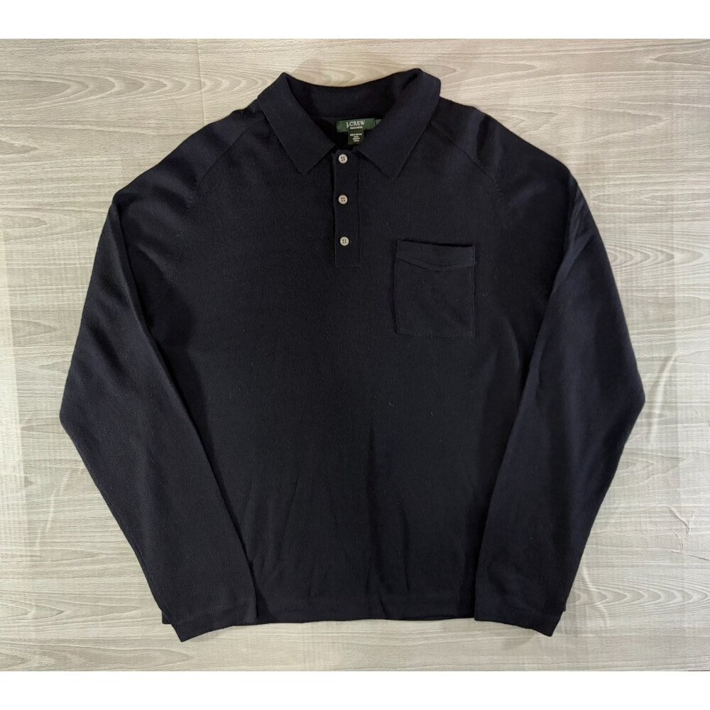 J.Crew Merino Wool henley pocket Sweater Polo size L color navy NWOT